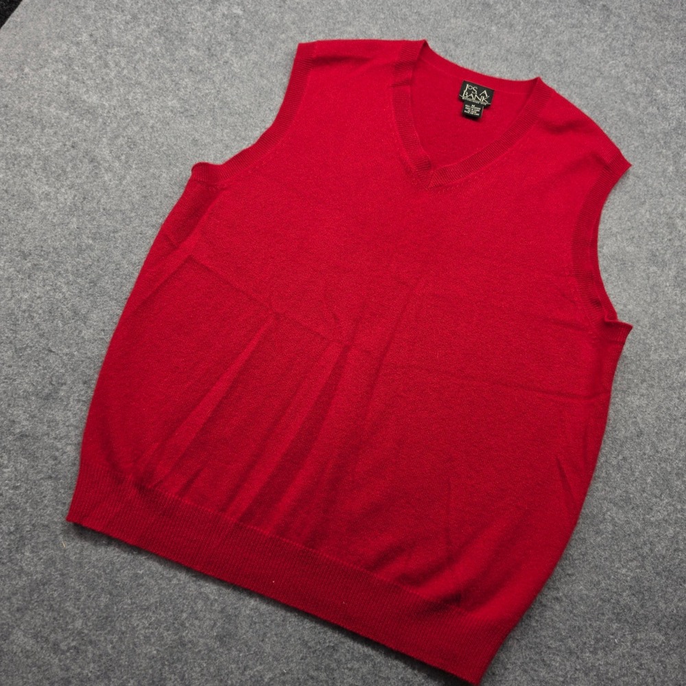 Jos. A. Bank Red 100% Cashmere V-Neck Sweater Vest Mens Medium